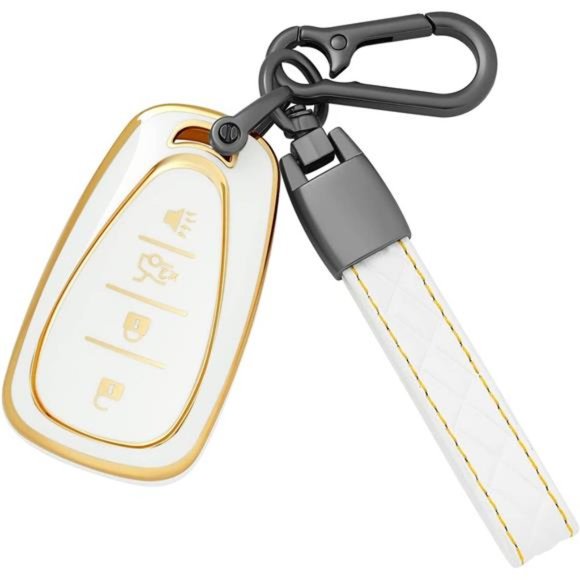 Chevy Key Fob Cover  |  4 Buttons TPU Protector with Leather Protection Keychain - Picture 1 of 2